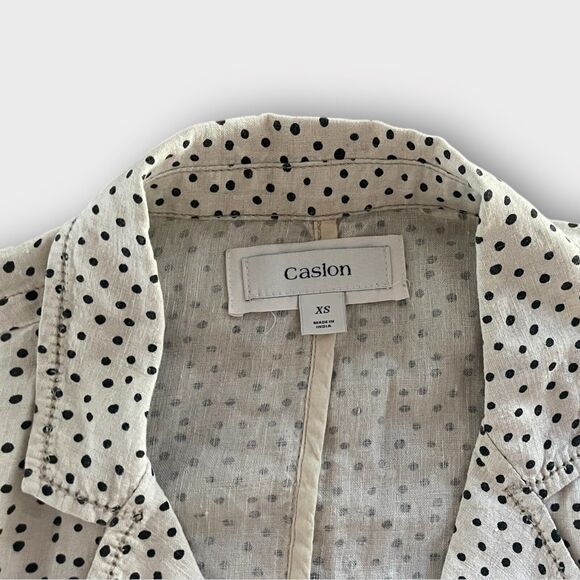 Caslon 100% Linen Ivory Black Polka Dot Pocket 3/4 Sleeve Blazer Jacket Small - Picture 2 of 6